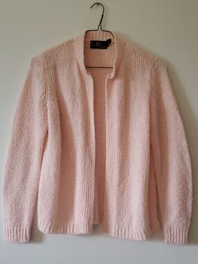 LeRoy Open-Front Pastel Pink Knit Cardigan